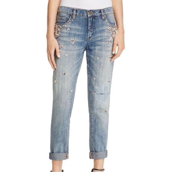 Blank NYC Crop Girlfriend Crystal and Pearl Jeans - Picture 1 of 8